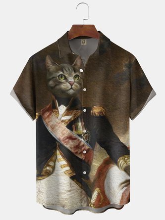 Captain Cat Chest Pocket Short Sleeve Casual Shirt