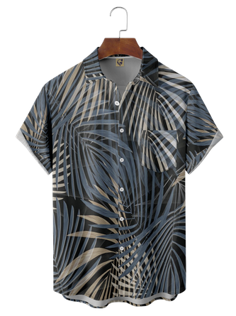 Mens Botanical Print Short Sleeve Shirt Casual Pocket Lapel Shirt