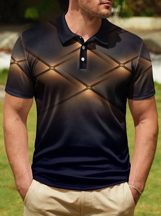 Gradient 3D Geometric Button Short Sleeve Polo Shirt