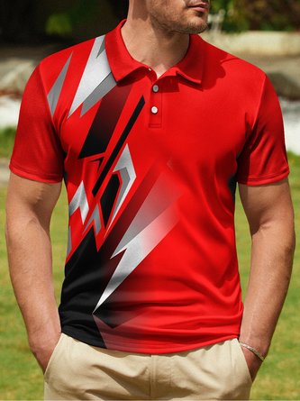 Gradient Abstract Geometric Button Short Sleeve Golf Polo