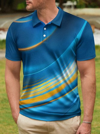 Ombre Abstract Geometric Button Short Sleeve Polo Shirt