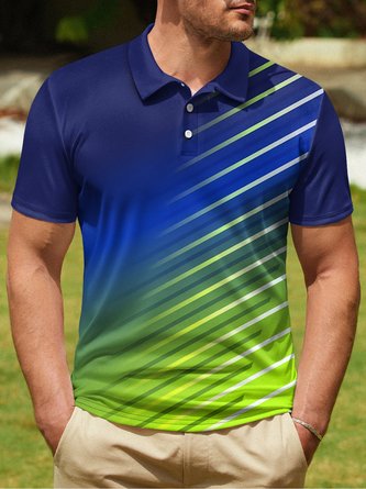 Gradient Abstract Geometric Button Short Sleeve Golf PoLo