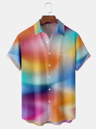 3D Colorful Texture Chest Pocket Short Sleeve Casual Shirt