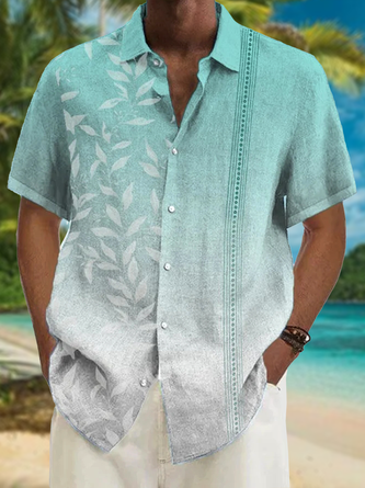 Hawaiian Floral Gradient Short Sleeve Casual Bowling Shirt