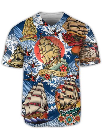 Sailing Boat Short Sleeve Baseball Shirt