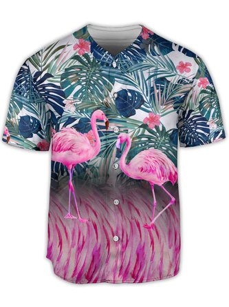 Flamingo Tropical Short Sleeve Baseball Shirt