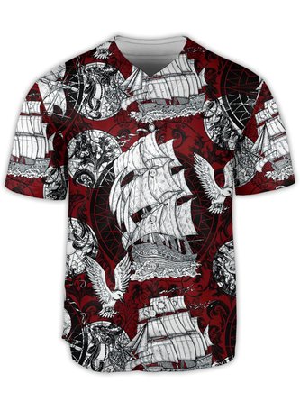Viking Sailing Boat Short Sleeve Baseball Shirt