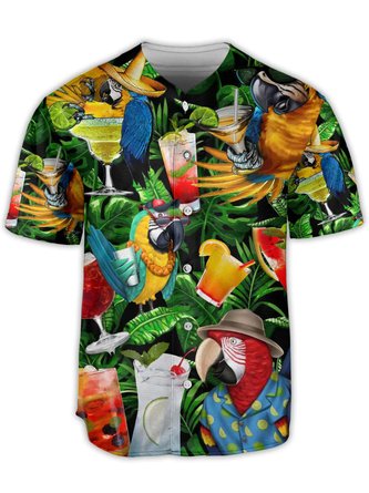 Parrots Cocktail Short Sleeve Baseball Shirt