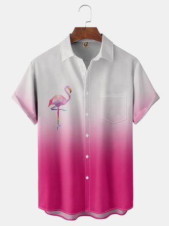 Ombre Flamingo Chest Pocket Short Sleeve Hawaiian Shirt