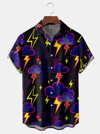 Lightning Chest Pocket Short Sleeve Hawaiian Shirt