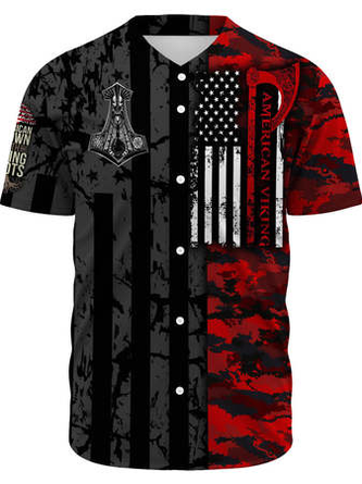 American Flag Viking Warrior Short Sleeve Baseball Shirt