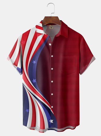 Independence Day Flag Chest Pocket Short Sleeve Shirt