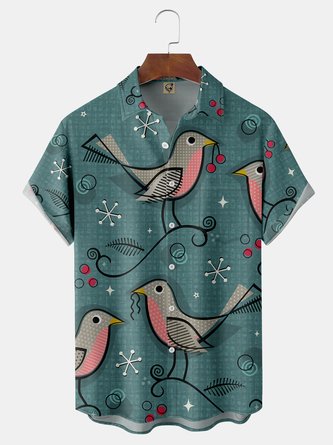 Mid Century Bird Chest Pocket Short Sleeve Hawaiian Shirt