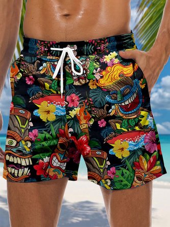 Tiki Drawstring Beach Shorts