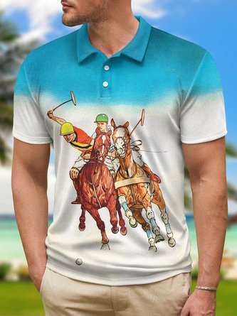 Ombre Horse Button Short Sleeve Polo Shirt