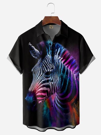 Zebra Chest Pocket Short Sleeve Casual Shirt