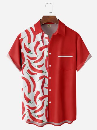 Cinco de Mayo Chili Peppers Chest Pocket Short Sleeve Casual Shirt
