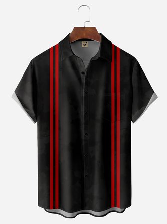 Dark Camo Pattern Chest Pocket Short Sleeve Bowling Shirt