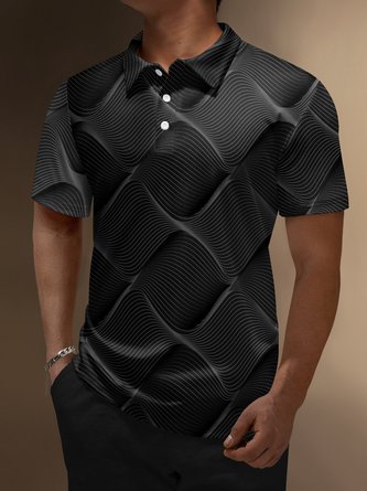 3D Abstract Geometric Button Short Sleeve Polo Shirt