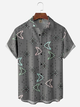 Mid Century Geometric Chest Pocket Short Sleeve Casual Shirt