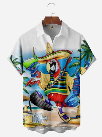 Cinco de Mayo Parrot Chest Pocket Short Sleeve Hawaiian Shirt
