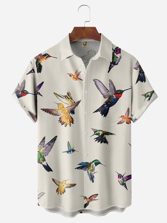 Hummingbird Festival Chest Pocket Short Sleeve Hawaiian Shirt