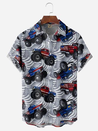 American Flag Jeep Chest Pocket Short Sleeve Casual Shirt