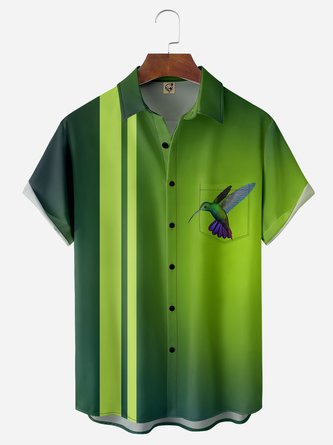 Hummingbird Festival Chest Pocket Short Sleeve Bowling Shirt