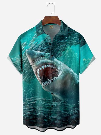 Ocean Shark Chest Pocket Short Sleeve Hawaiian Shirt
