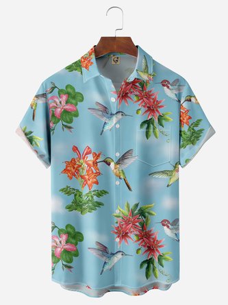 Hummingbird Festival Chest Pocket Short Sleeve Casual Shirt
