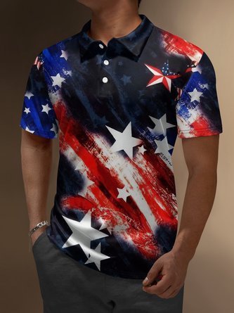 USA Flag Button Down Short Sleeve Polo Shirt