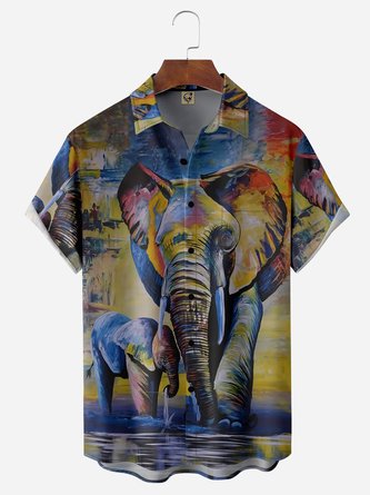 Elephant Chest Pocket Short Sleeves Casual Shirts