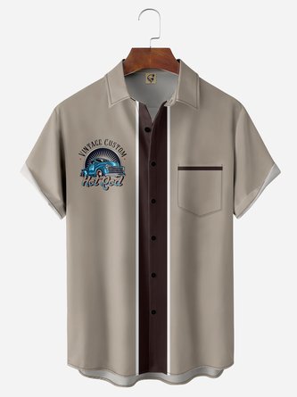 VintageCar Chest Pocket Short Sleeve Bowling Shirt
