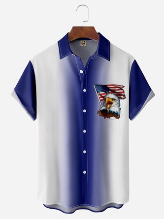 American Flag Eagle Chest Pocket Short Sleeve Bowling Shirt