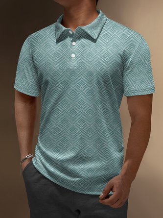 Geometric Button Short Sleeve Polo Shirt