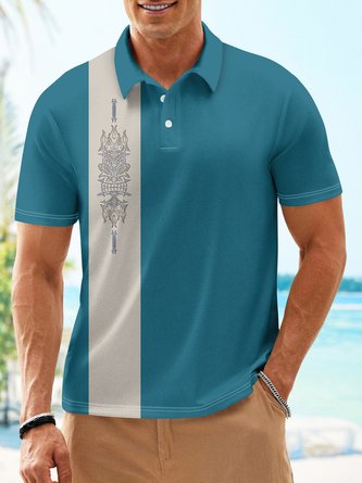 Tiki Button Short Sleeve Bowling Polo Shirt