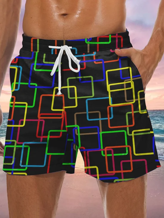 Abstract Geometric Shape Men's Casual Beach Shorts