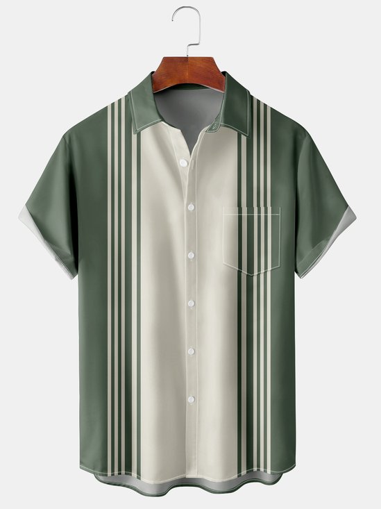 Men's Geometric Stripe Colorblock Print Casual Short Sleeve Hawaiian Shirt
