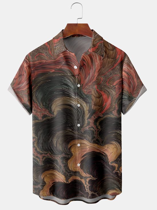 Men's Ocean Floral Print Casual Fabric Fashion Pocket Hawaiian Lapel Short Sleeve Shirt