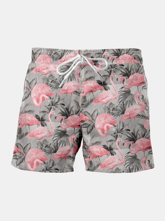 Men's Flamingo Elastic Waist Casual Shorts