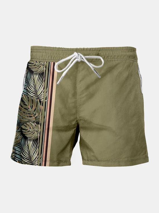 Men's Plant Leaf Elastic Waist Casual Shorts