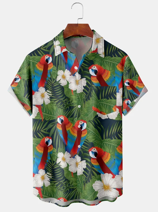 Men's Parrot Plant Floral Graphic Print Short Sleeve Shirt