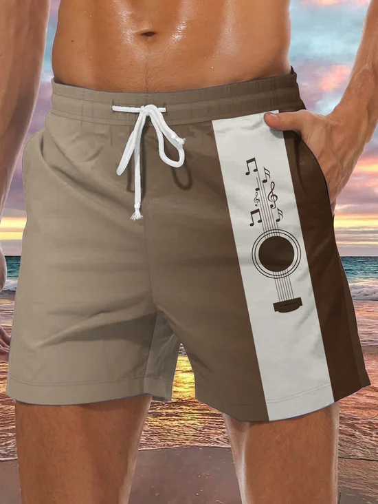 Men's Guitar Graphic Print Casual Resort Beach Shorts