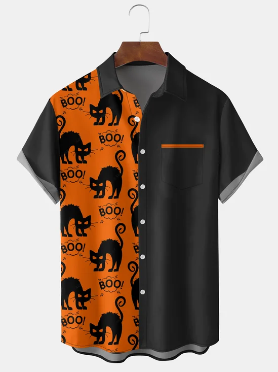 Men's Halloween Elements Cat Graphic Print Short Sleeve Shirt