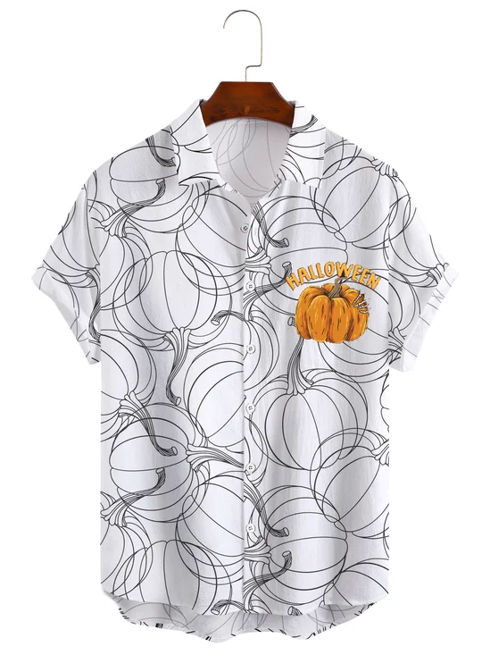 Cotton Linen Style Halloween Print Men's Cotton Linen Short Sleeve Shirt