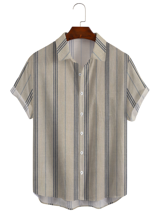 Cotton Linen Style American Casual Striped Versatile Linen Shirt