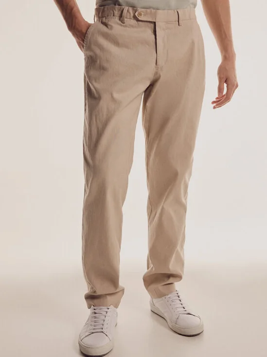Plain Cotton Elastic-Waist Straight Pants