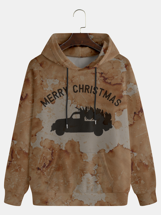 Text Car Christmas Tree Tie Dye Distressed Print Hoodie