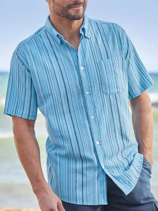 Striped Chest pocket Short Sleeve Casual Shirt