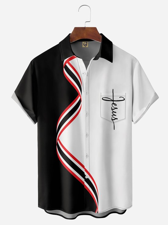 Easter The Crucifix Chest Pocket Short Sleeve Bowling Shirt